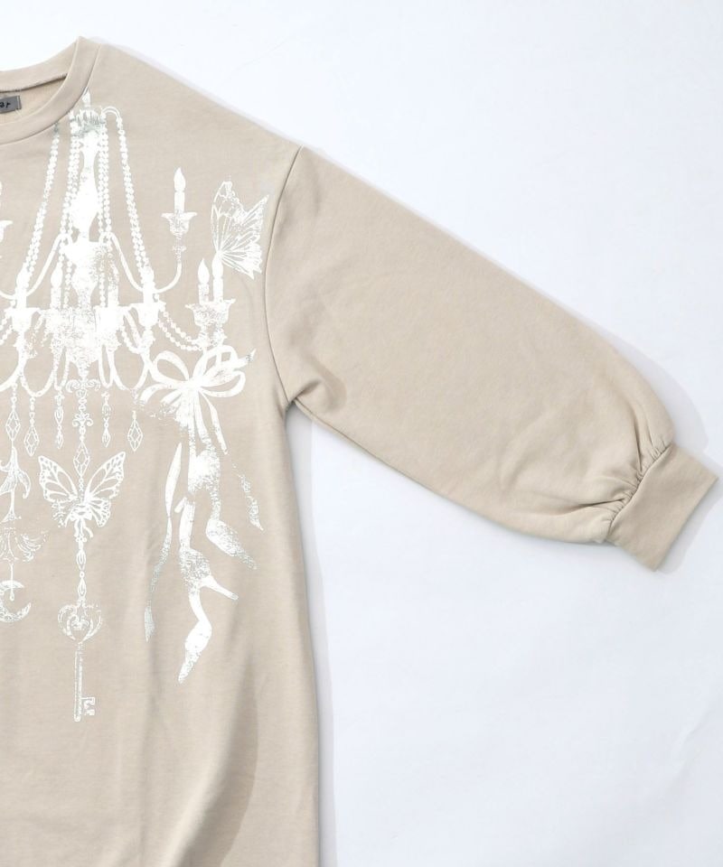 イズスカラー / 箔プリントシャンデリア フリル裏毛ワンピース | BRAND