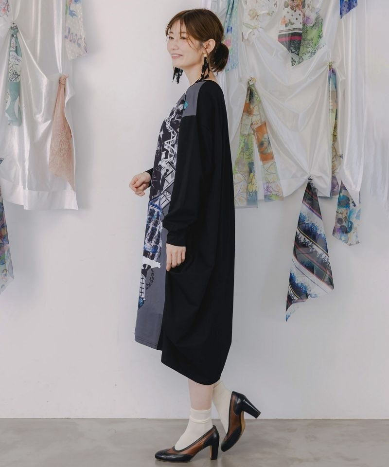 イズスカラー / 不思議な街柄タック入りワンピース | BRAND