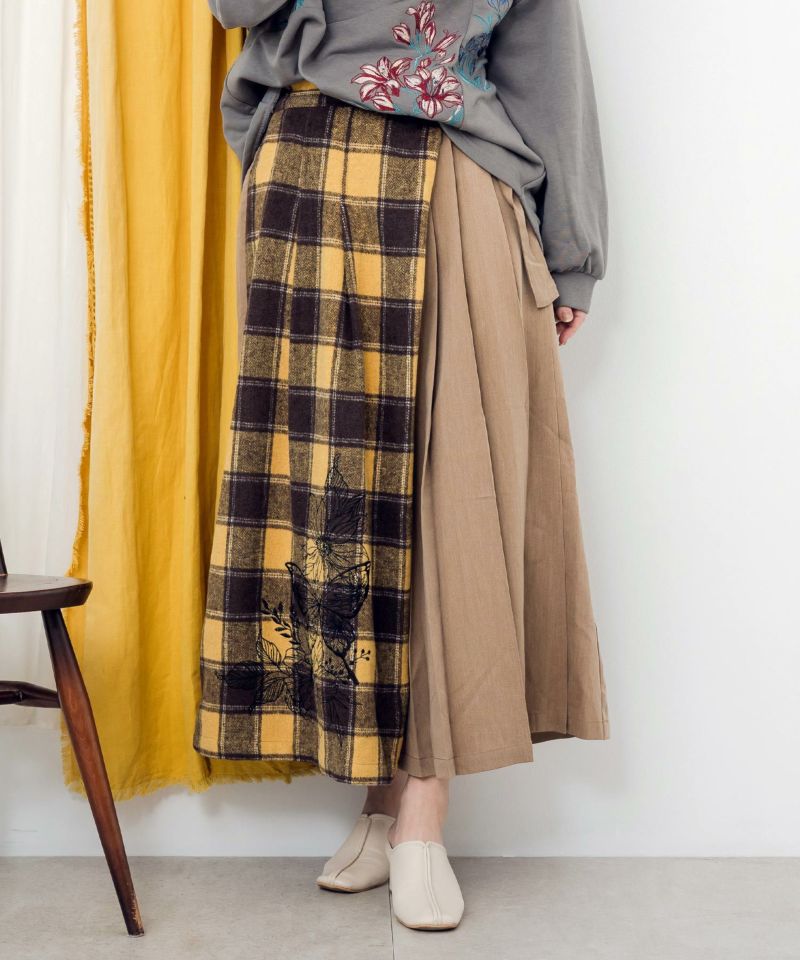 ME+me アシンメトリーチェック柄プリーツ巻きスカート Me＋Me/ミープラスミーアシンメトリーチェック柄プリーツ巻きスカート