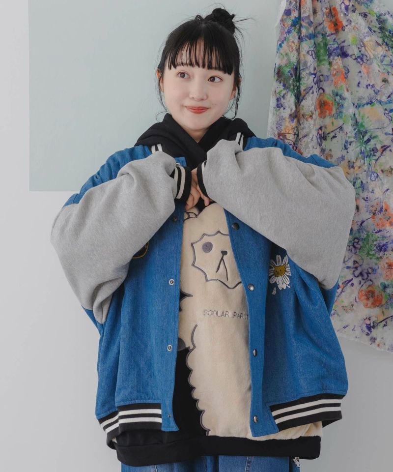 FR2 ファッション ウサギ刺繍 赤白 スタジャン