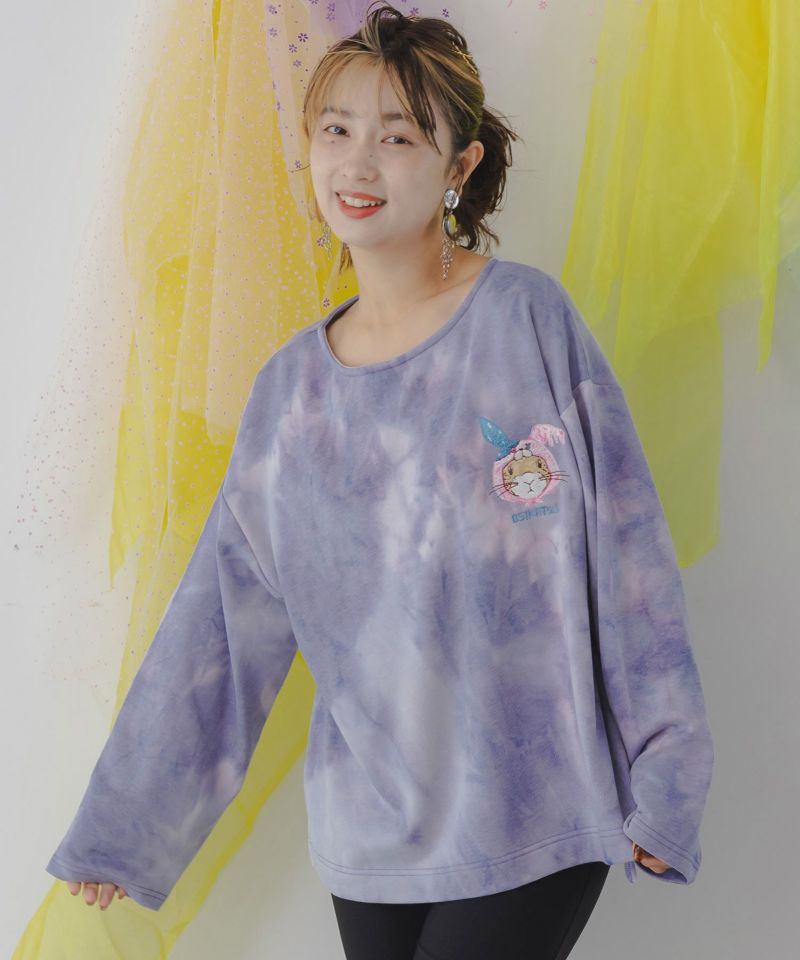 スカラー / ムラ染め裏毛 推し活ウサギの刺繍プルオーバー | ITEM,Tops