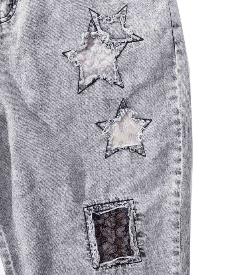 スカラー / 星花アップリケ ブリーチ加工デニムパンツ | BRAND