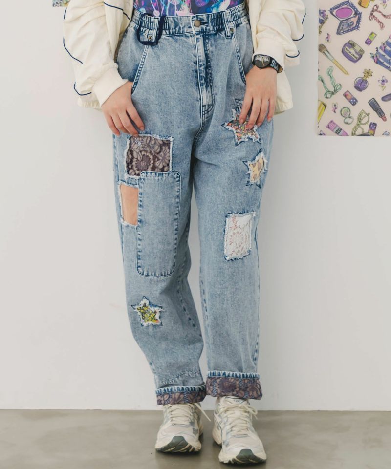 スカラー / 星花アップリケ ブリーチ加工デニムパンツ | BRAND