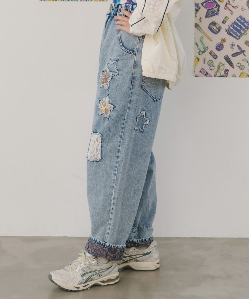 スカラー デニム スカラー / 星花アップリケ ブリーチ加工デニムパンツ | BRAND