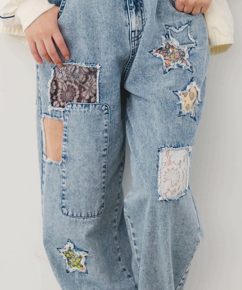 スカラー / 星花アップリケ ブリーチ加工デニムパンツ | BRAND