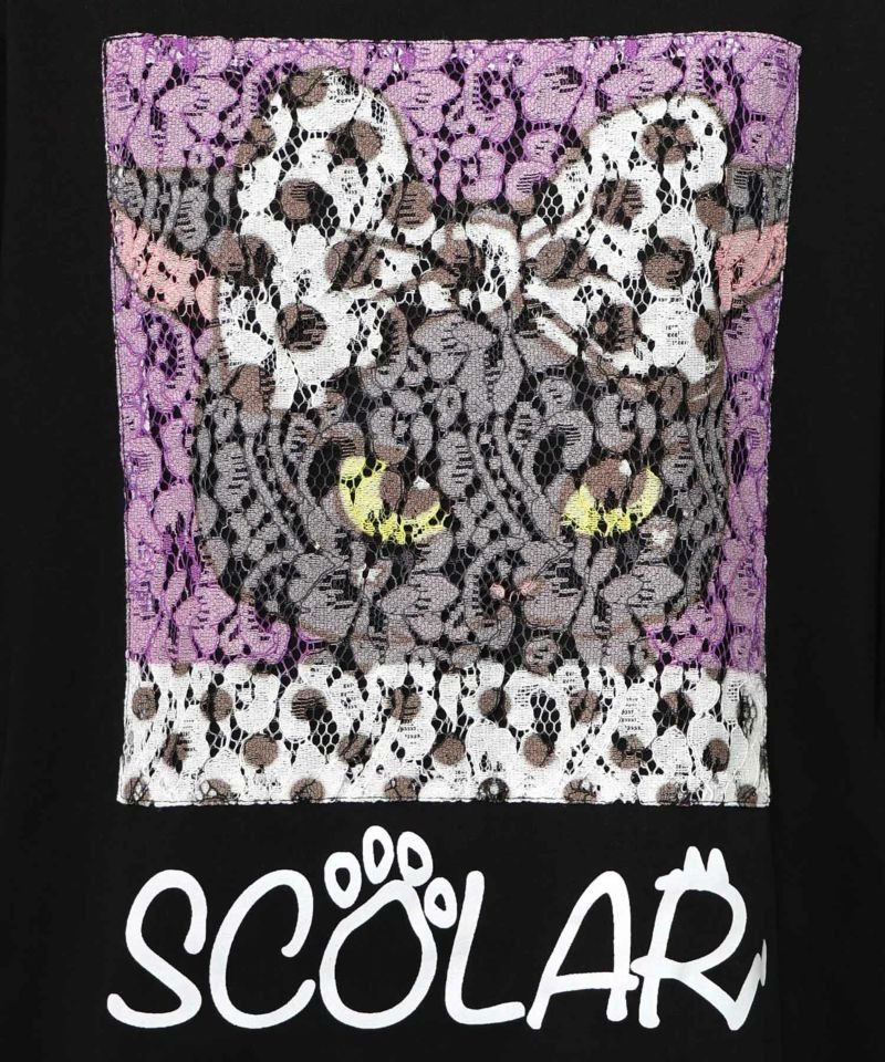 スカラー ScoLar 花とネコ柄のレイヤード風 接触冷感ロンT （オフホワイト） スカラー ScoLar 花とネコ柄のレイヤード風 接触冷感ロンT