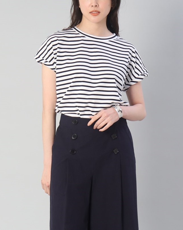 アンタイトル / 【コットン100%】ディティール袖 ボーダートップス