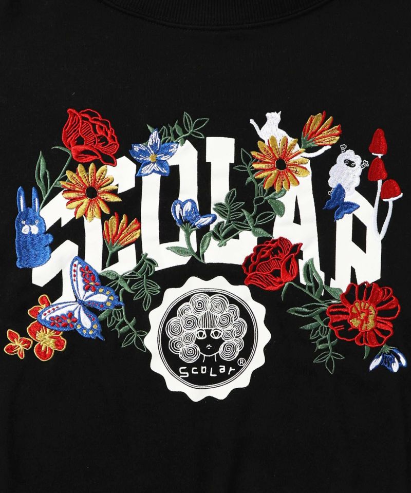 スカラー ScoLar 花刺繍裏毛プルオーバー （パープル） -靴