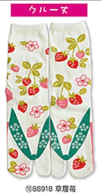 可憐な乙女の足袋ソックス　クルー丈（ロング）草履苺　約２３～２５㎝　88918