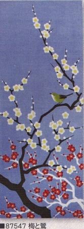 <四季彩布> タペストリーになる 手ぬぐい (和柄)　梅と鶯