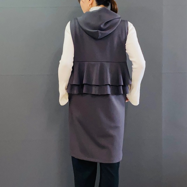 バックフリル ロング ジレ ベスト フリーサイズ 2024AW　新作　秋冬