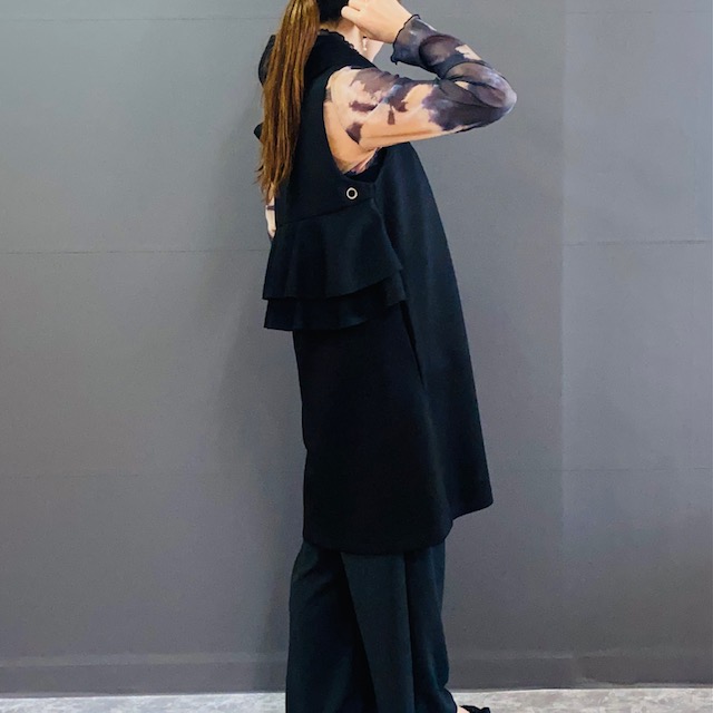 バックフリル ロング ジレ ベスト フリーサイズ 2024AW　新作　秋冬