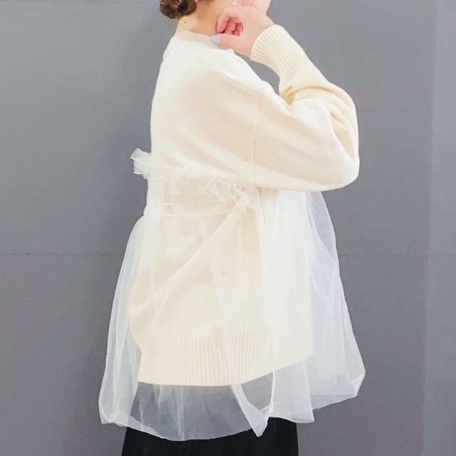 チュール ドッキング ニット トップス  2024AW　新作　秋冬