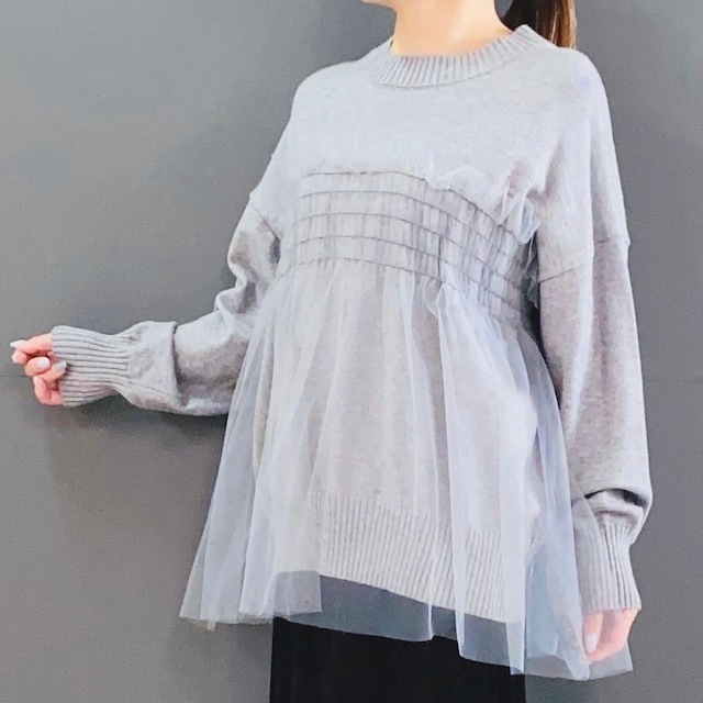 チュール ドッキング ニット トップス  2024AW　新作　秋冬