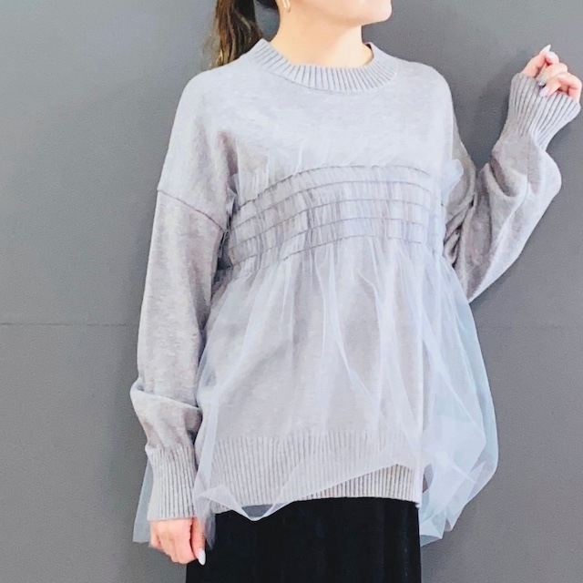 チュール ドッキング ニット トップス  2024AW　新作　秋冬