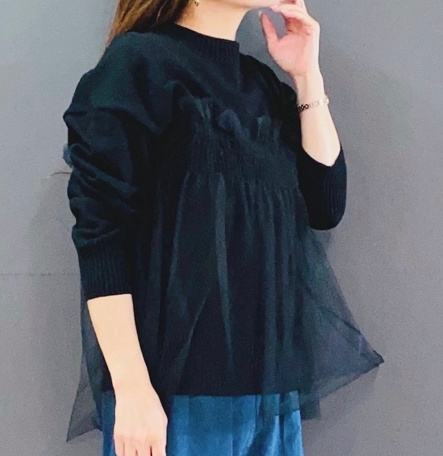 チュール ドッキング ニット トップス  2024AW　新作　秋冬