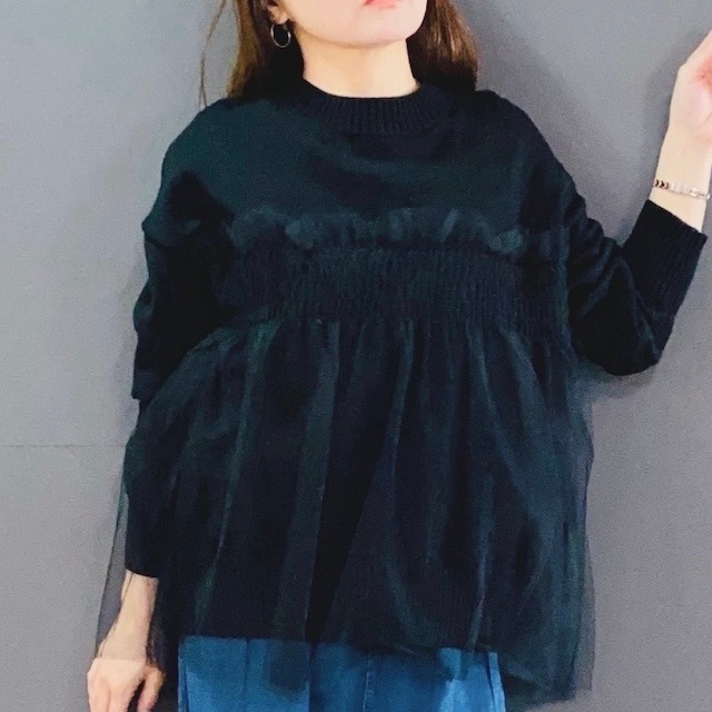 チュール ドッキング ニット トップス  2024AW　新作　秋冬
