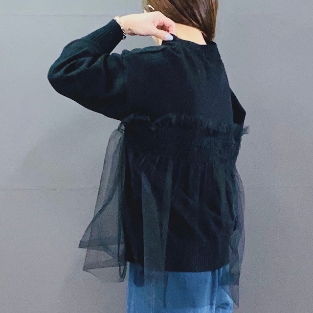 チュール ドッキング ニット トップス  2024AW　新作　秋冬