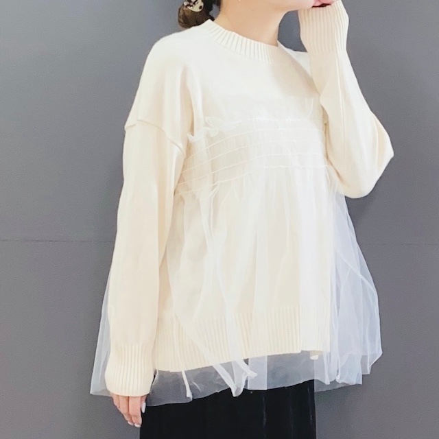チュール ドッキング ニット トップス  2024AW　新作　秋冬