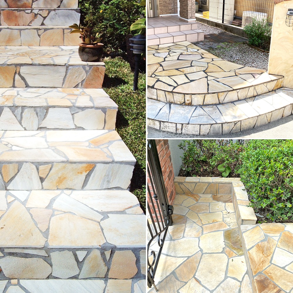 ［約0.5平米分］ 乱形石 アルビノイエロー 薄手 厚み約7～13mm