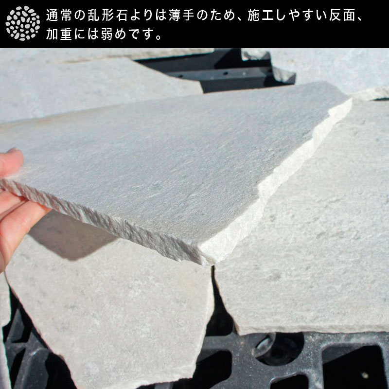 [約1平米] アルビノホワイト 薄手  厚み7～12mm  乱形石