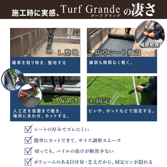 [2m×10m] ターフグランデ プレミアム 芝丈25mm/35mm 専用ピン付 人工芝 NITTOSEKKO