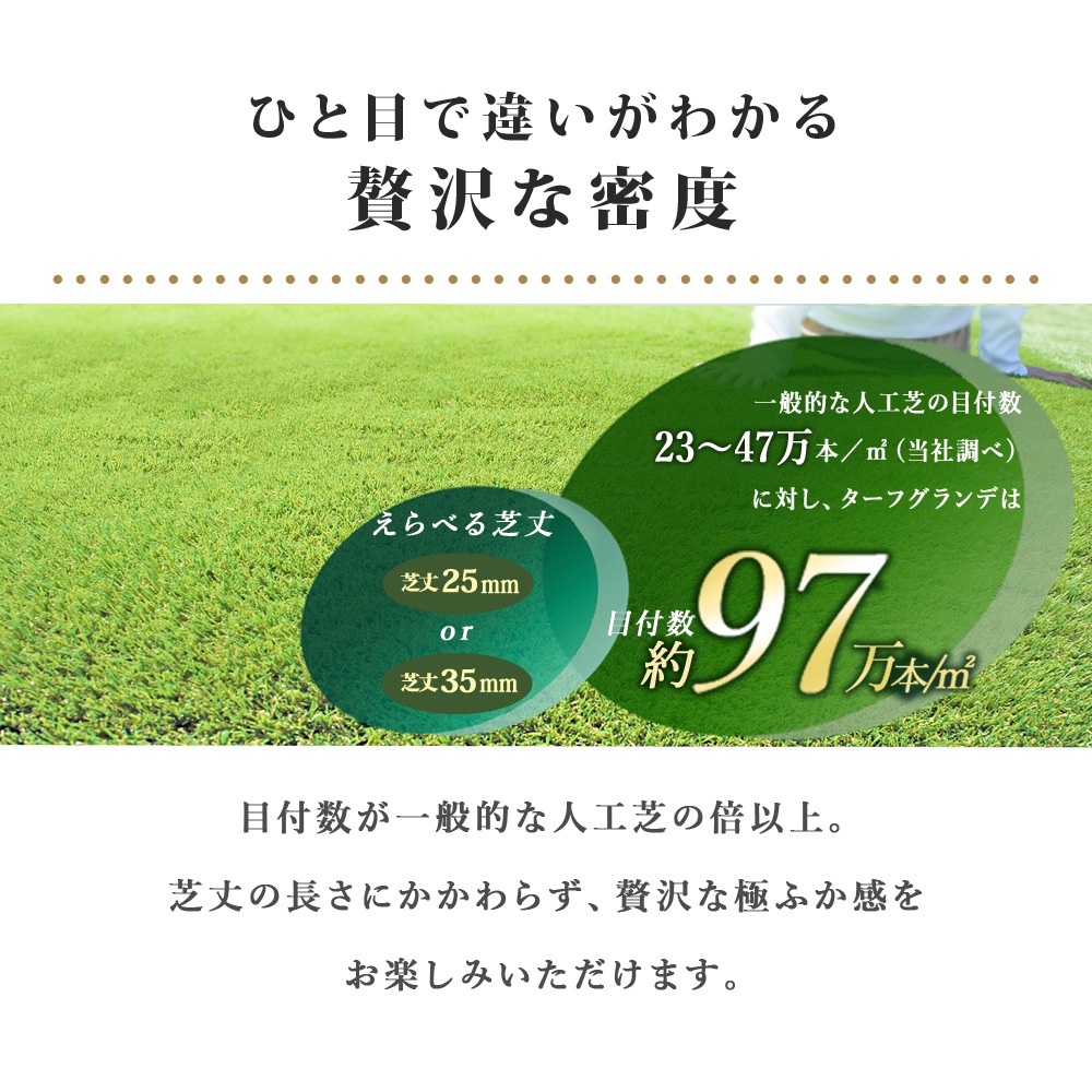 [2m×10m] ターフグランデ プレミアム 芝丈25mm/35mm 専用ピン付 人工芝 NITTOSEKKO