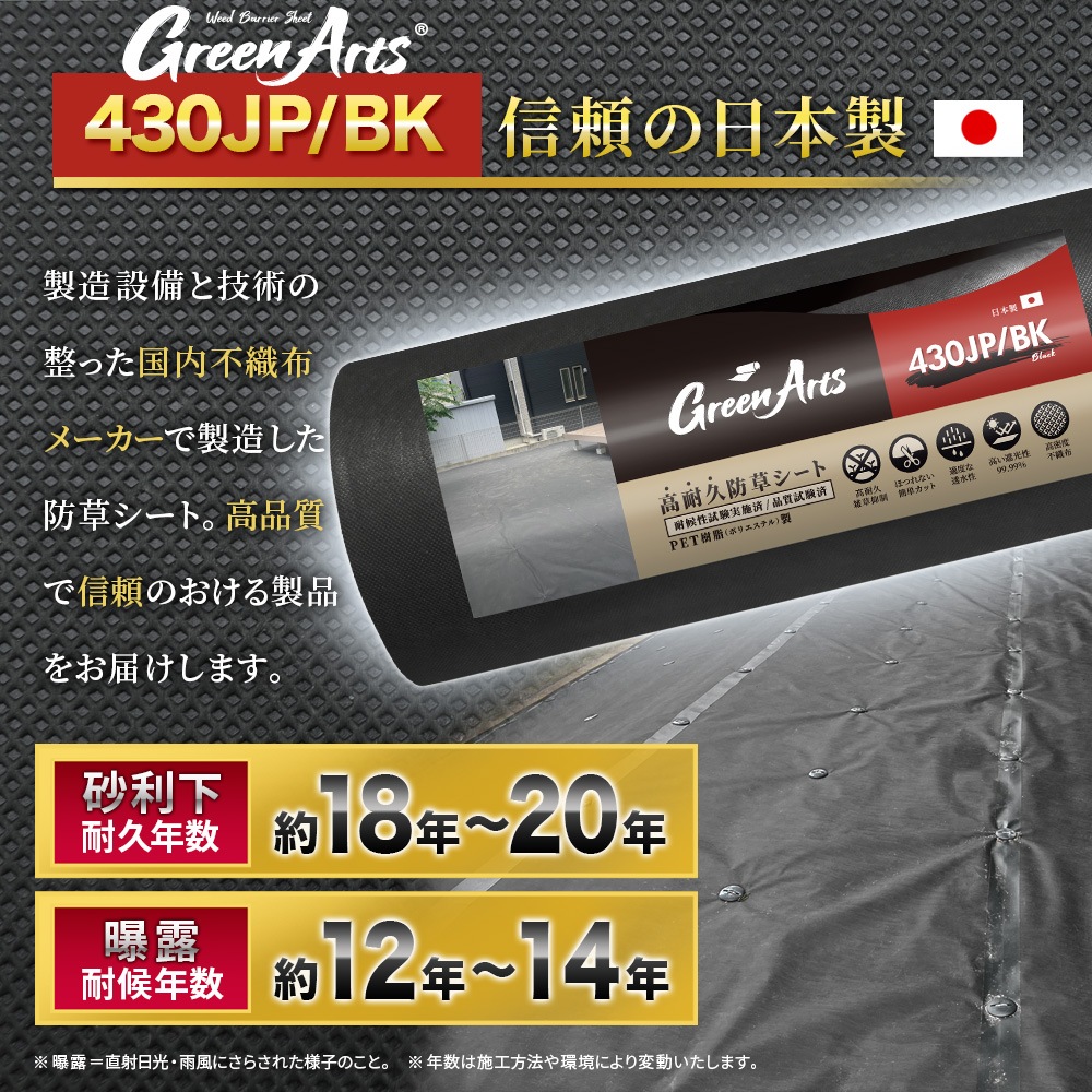個人宅配送OK[1m×50m] GreenArts 430JP／BK 防草シート 国産 NITTOSEKKO