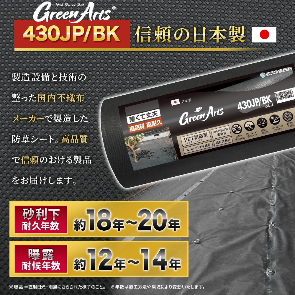 個人宅配送OK[1m×50m] GreenArts(R) 430JP/BK 防草シート 国産 NITTOSEKKO