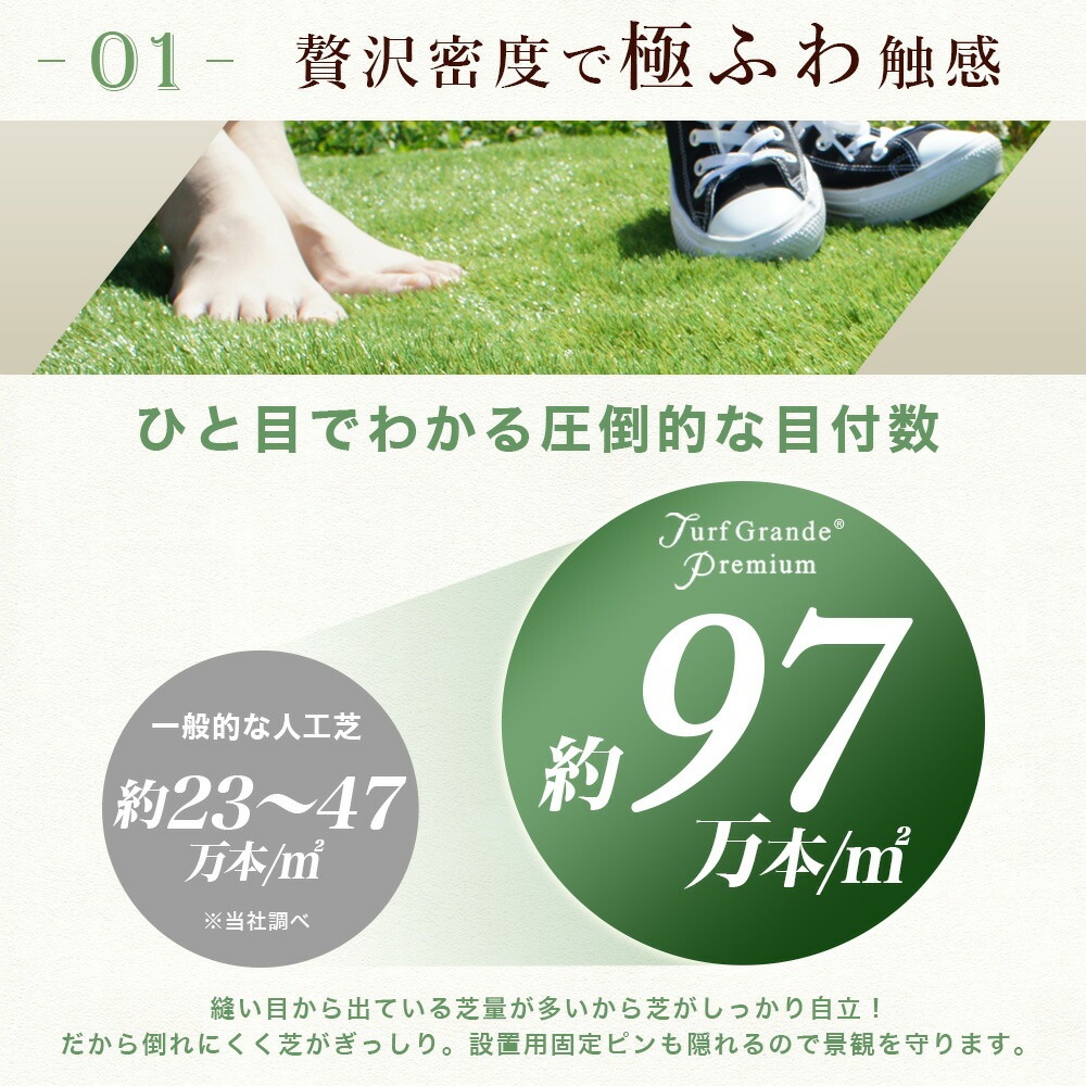 個人宅配送OK[1m×10m] ターフグランデ(R) プレミアム 芝丈25mm/35mm 専用ピン付 人工芝 NITTOSEKKO