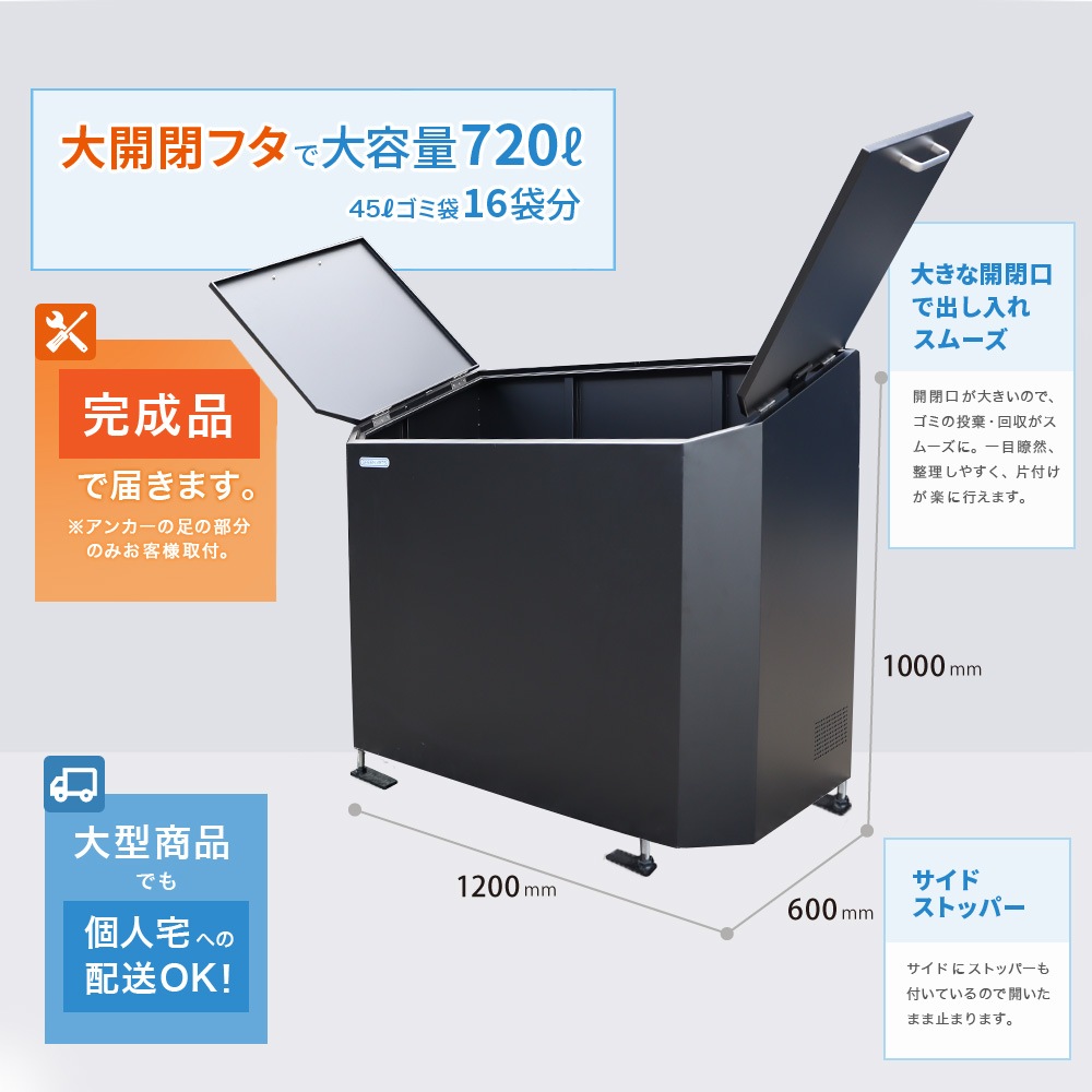 個人宅配送OK［DBK1200-B] GreenArts ゴミストッカー 黒 観音開き 完成品 カーボンスチール製 NITTOSEKKO