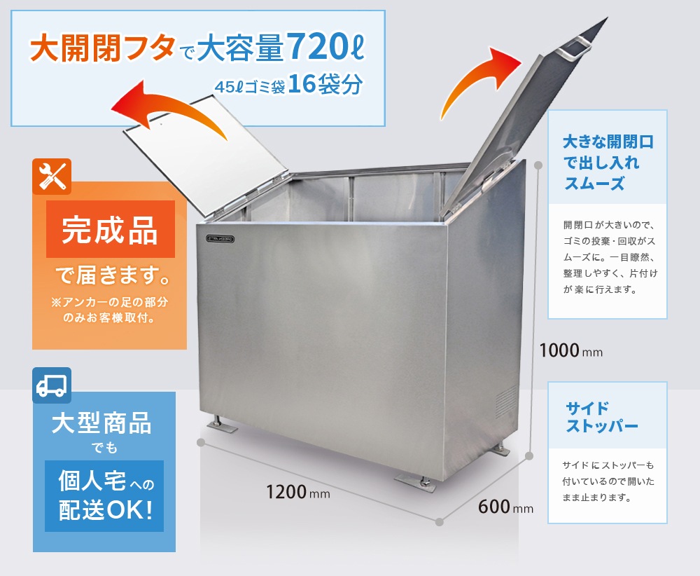 個人宅配送OK［DBK1200-S] GreenArts ゴミストッカー ステンレス/シルバー 観音開き 完成品 NITTOSEKKO