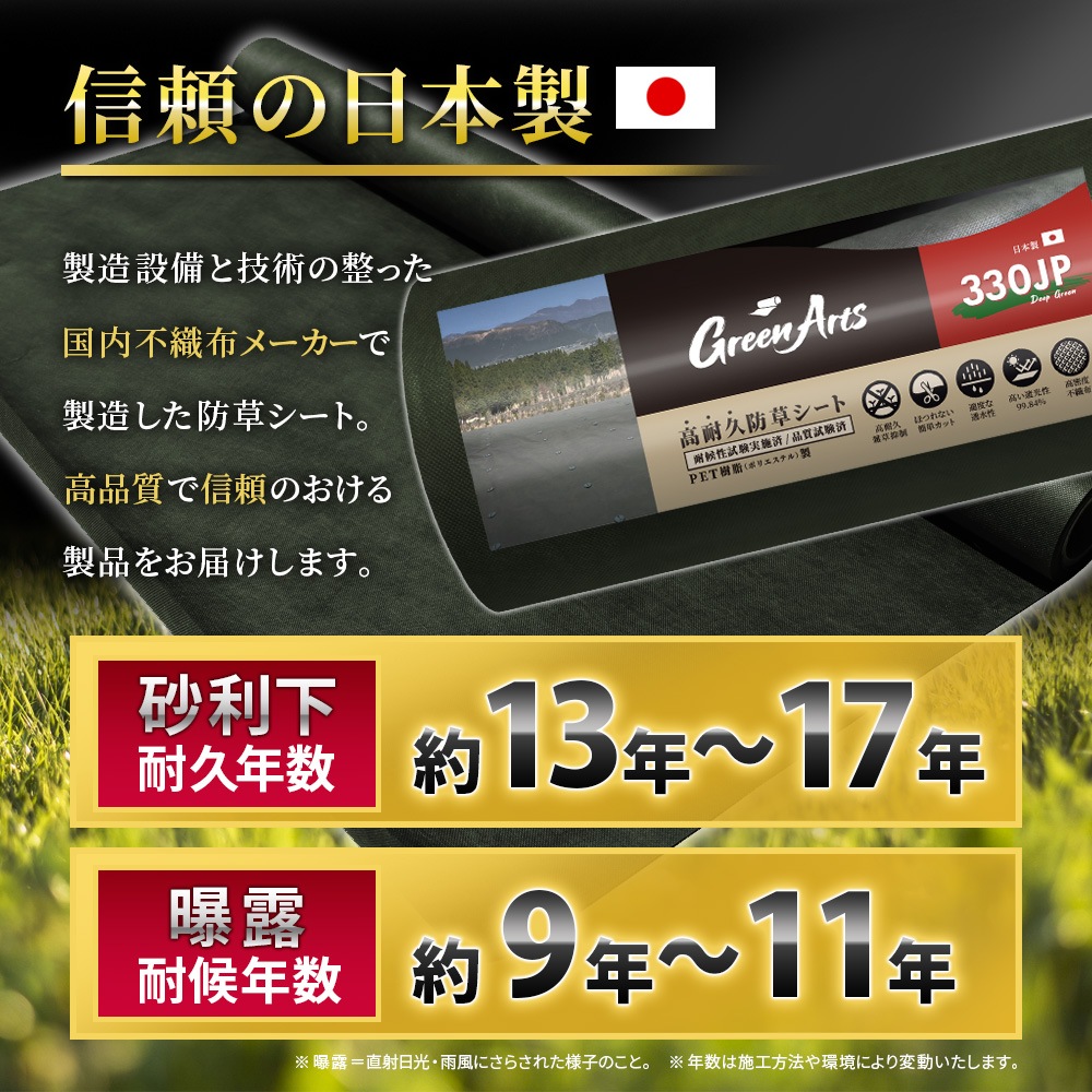 個人宅配送OK[1m×50m] GreenArts(R) 330JP 国産 防草シート NITTOSEKKO