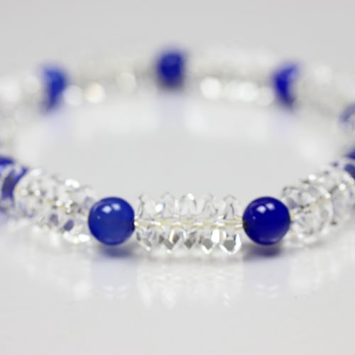 水晶と青瑪瑙のパワーストーン！綺麗！ズンとくる！ 水晶・青瑪瑙ブレスレット〔4574〕：お買い得商品- | クリスタルマート