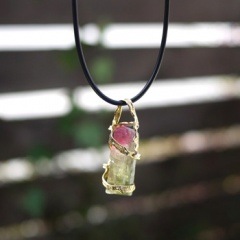 K18 天然水晶とトルマリンのペンダント