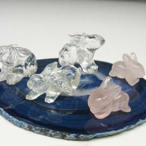 天然石 トレジャー瑪瑙聚宝盆 と 高透明 綺麗 水晶うさぎ バラ可
