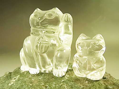 天然水晶 招き猫 親子セット 〔5524〕：開運商品- | クリスタルマート