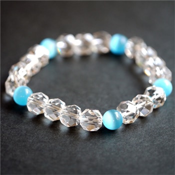 天然石ブレスレット(天然水晶/人工キャッツアイ） 〔1522