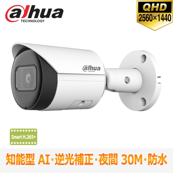 [DAHUA] [IP-4M] 防犯カメラ 400万画素 4メガピクセル Smart H.265+ POE 夜間30m 衝撃保護 防水 知能型 IVS(Tripwire,Intrusion)  IPC-HFW2431SN-S-S2 