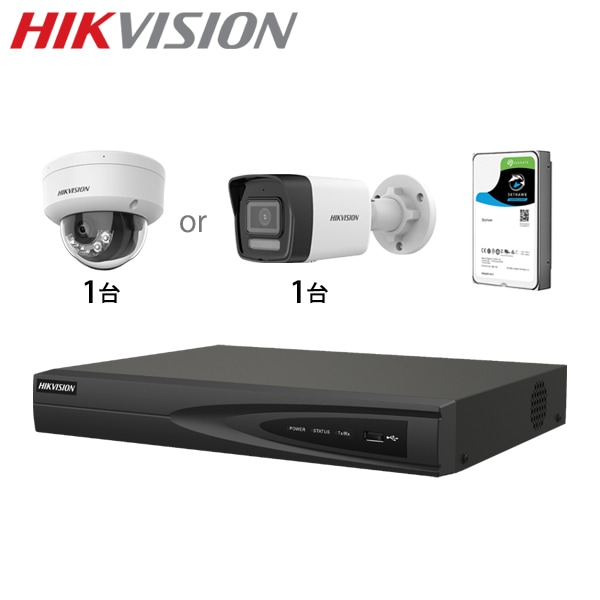 [HIKVISION] [IP-6M] スマートハイブリッドライト 知能型AI侵入検知 防犯カメラ 1～4台 HDD 1T装着 DS-7604NXI-K1/4P DS-2CD1163G2-LIU/DS-2CD1063G2-LIU