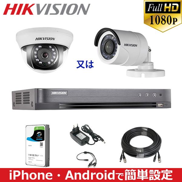 [HIKVISION] 普及型録画用(HIK) 防犯カメラ 監視カメラ 屋外 屋内 CCTV 1～4台 HDD 1T装着 DS-2CE16D0T-IRPF DS-2CE56D0T-IRMMF iDS-7204HQHI-M1/S