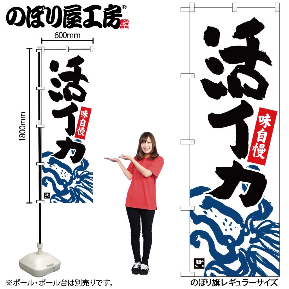 N のぼり 活イカ 下部イカイラスト 白地 No 通常在庫品 益々繁盛カタログ のぼり 寿司 和食 海鮮料理 のぼり屋工房 オンラインカタログ