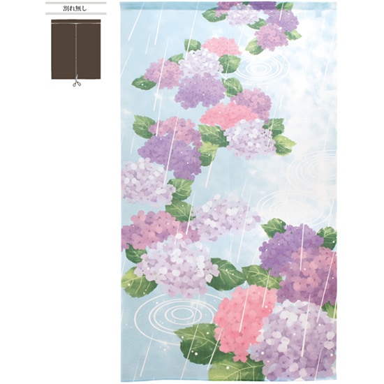 N〕市松柄レースのれん 紫陽花と雨 No.42285【通常在庫品】【カタログ_