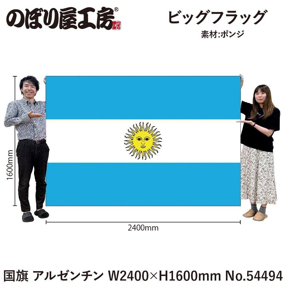 N] ビッグフラッグ大 国旗 アルゼンチン 大(販促用) 54494 【受注生産
