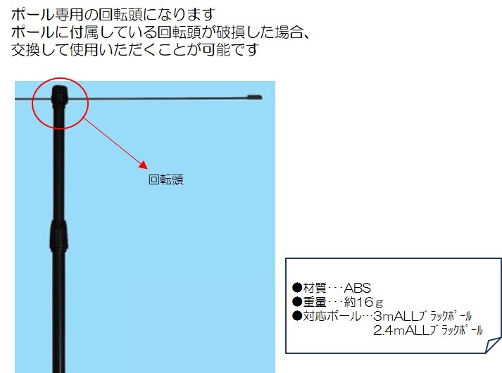 K〕ポール回転頭/黒/22mm用 No.23925【通常在庫品