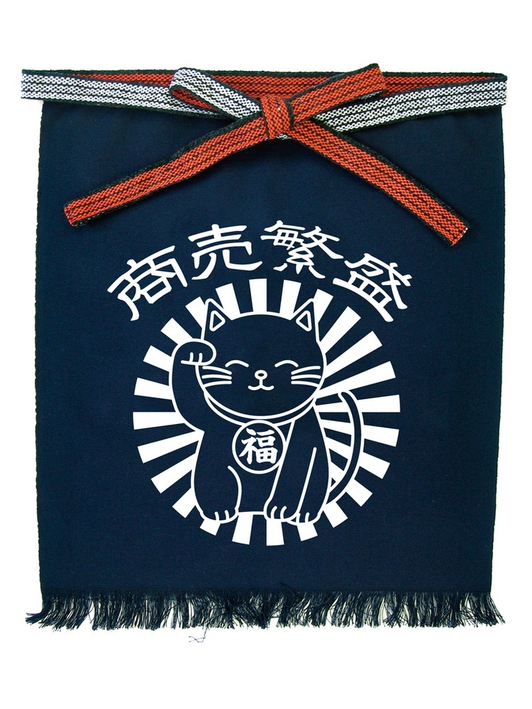 プリント入り　大変丈夫な帆前掛け　商売人必須 招き猫プリント柄 プリント入り 大変丈夫な帆前掛け 商売人必須 招き猫プリント柄