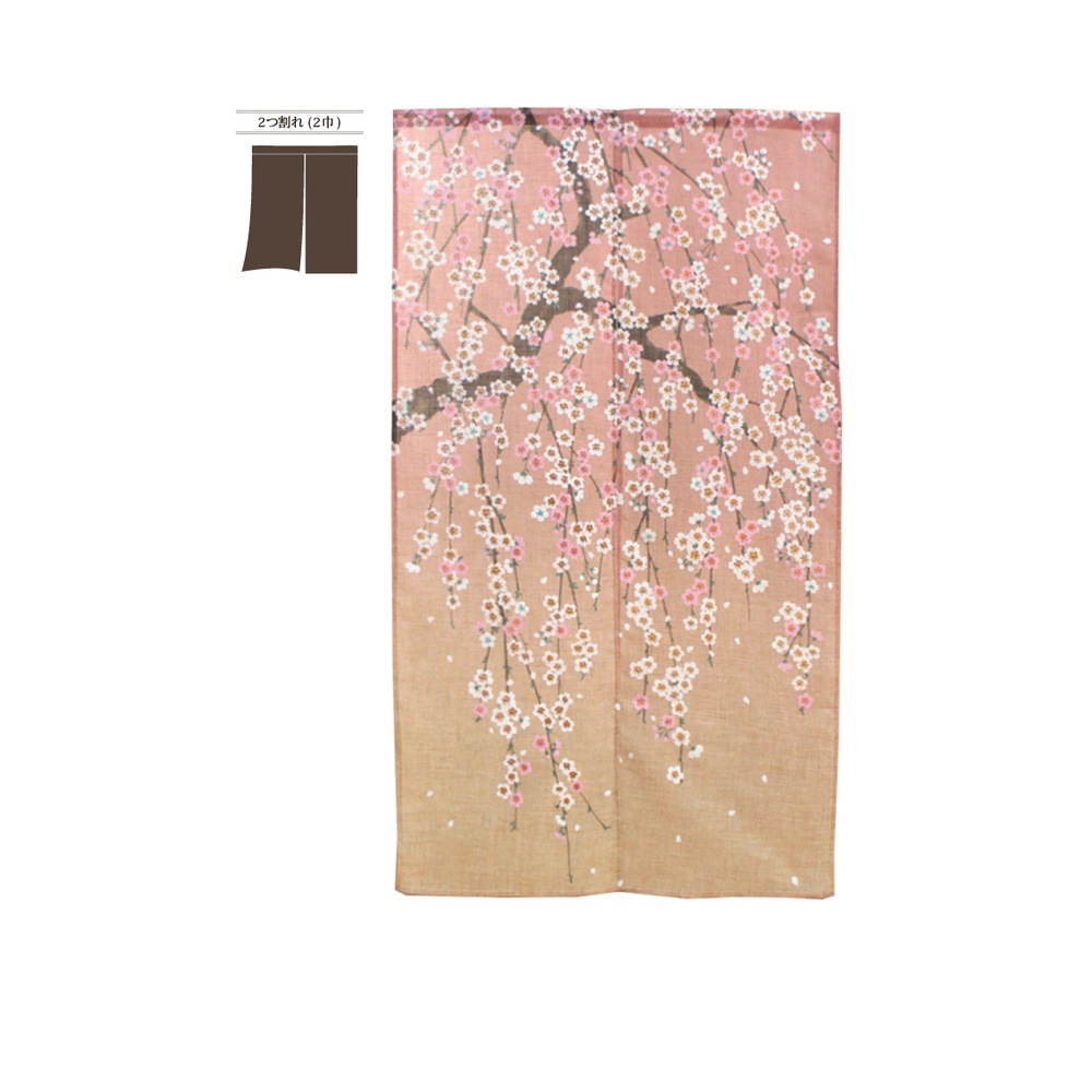 N〕麻風スラブのれん グラデーションしだれ桜 No.42202【通常在庫品