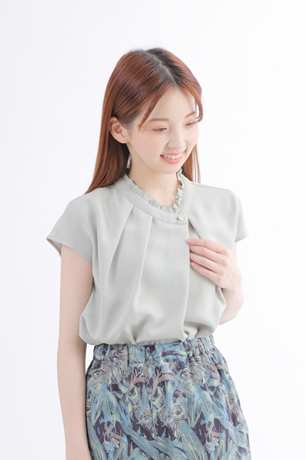 美品☆Rene ルネ パール フリル フレンチスリーブ ブラウス 白 近年