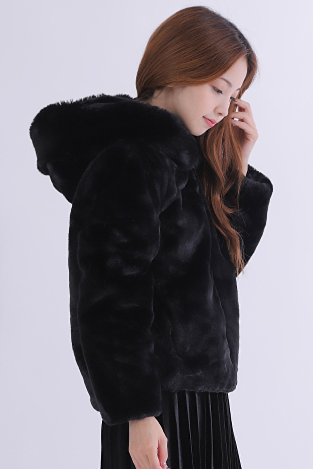 Anne Coquine (アンコキーヌ) プリント裏地エコファーフードブルゾン