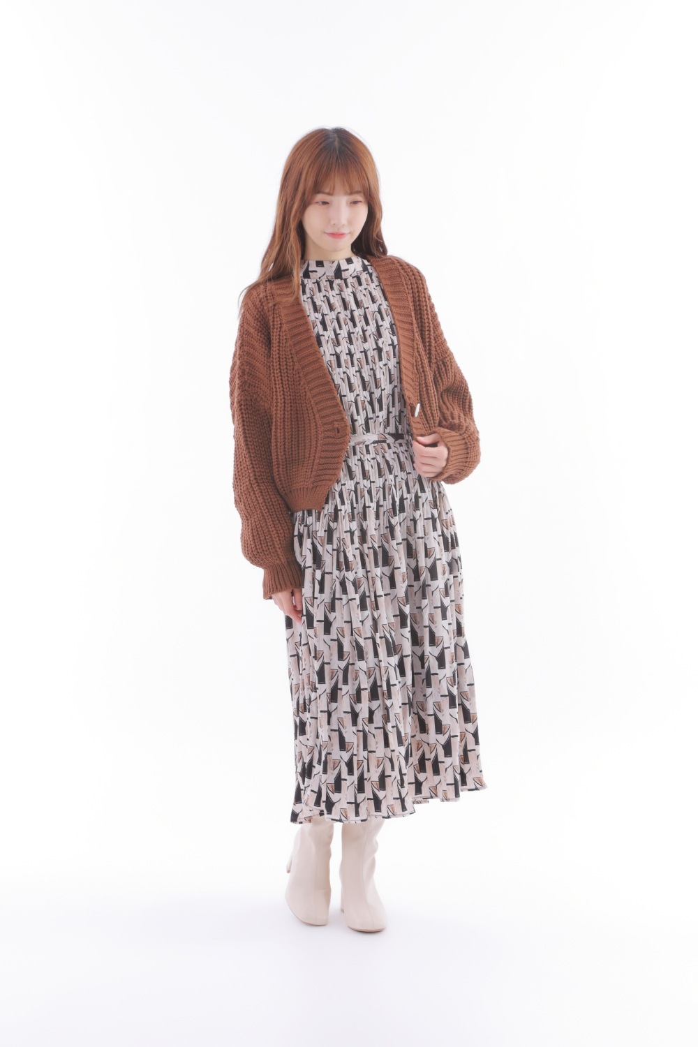 No.516 FILA 秋色(*ˊ˘ˋ*)大人cuteなCAMELプリーツワンピ 幾何